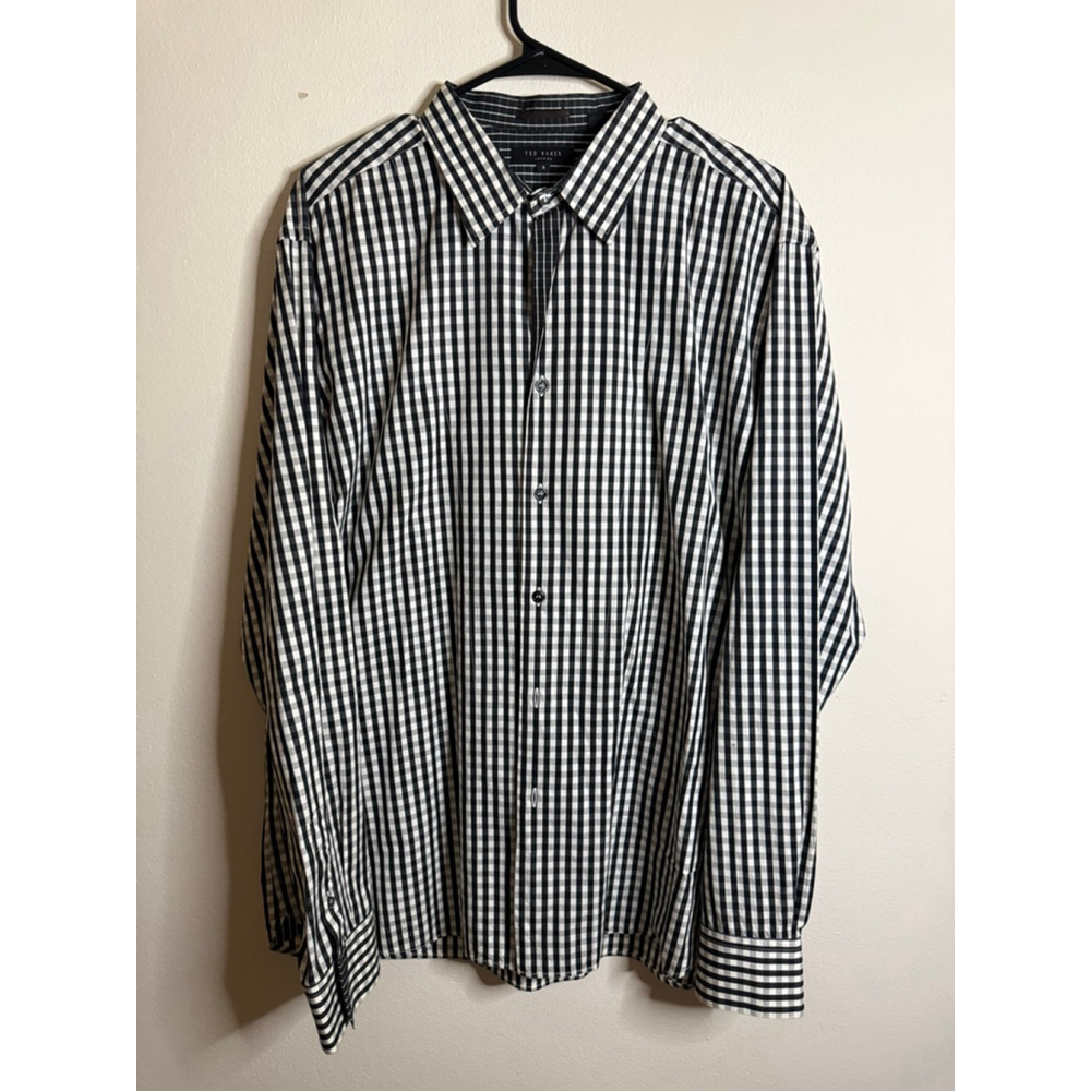 Men's Ted Baker Black & White Gingham Casual Button Down Shirt XL